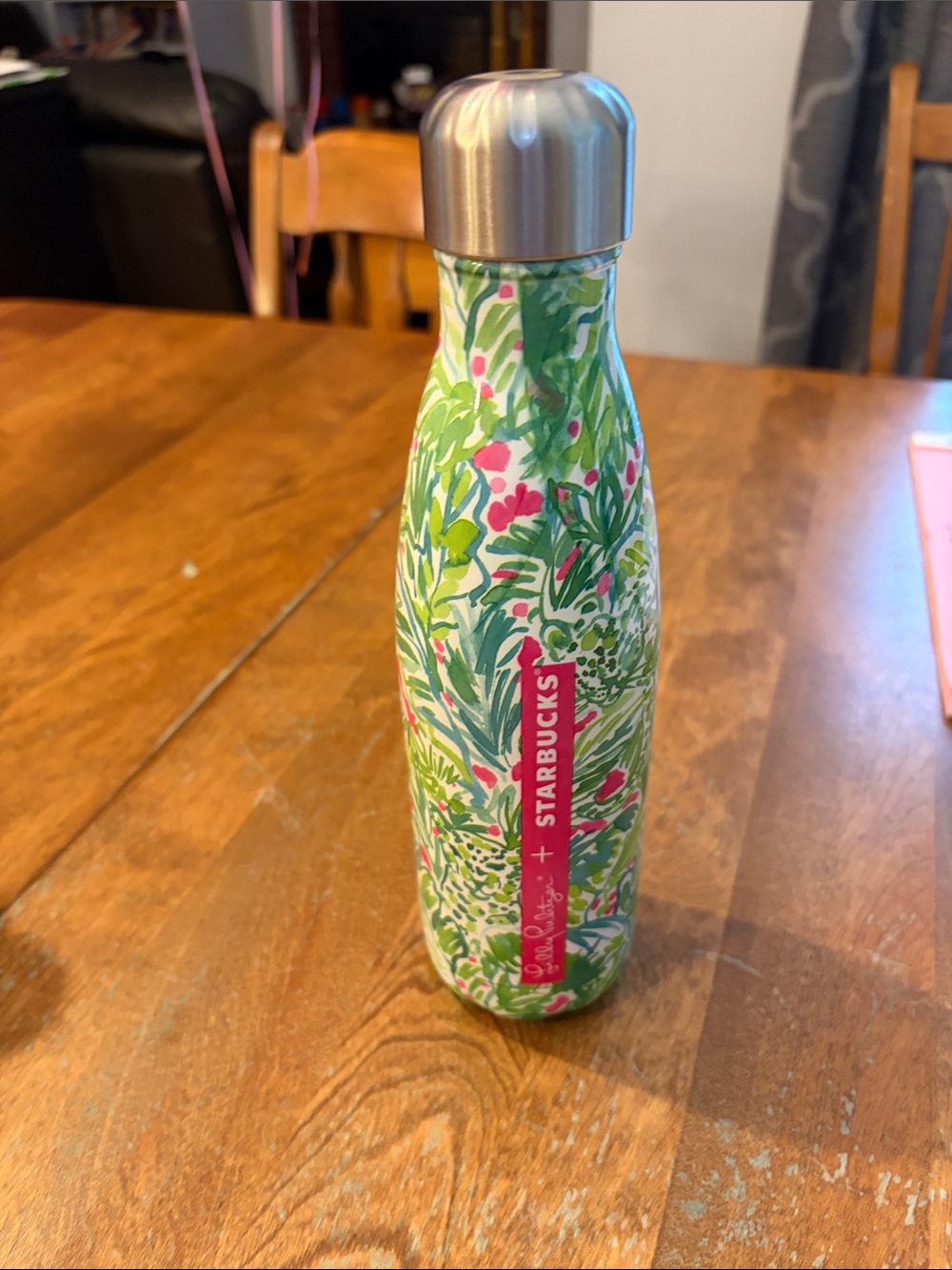 Lilly Pulitzer x Starbucks S'well Water Bottle 17oz Palm Beach Jungle Green Pink